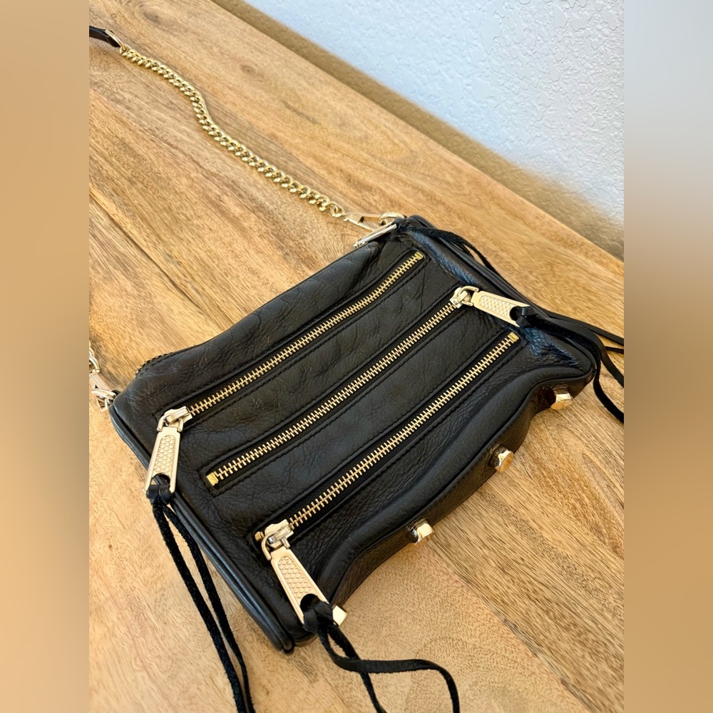 Rebecca Minkoff - Mini Moto 5 Zipper Black Leather w/ Gold Hardware